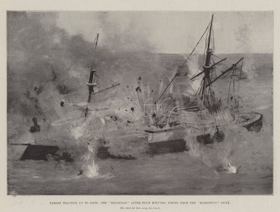 Exercice de tir à jour, le Belleisle après quatre minutes de tir des canons du Majestic - Fred T. Jane